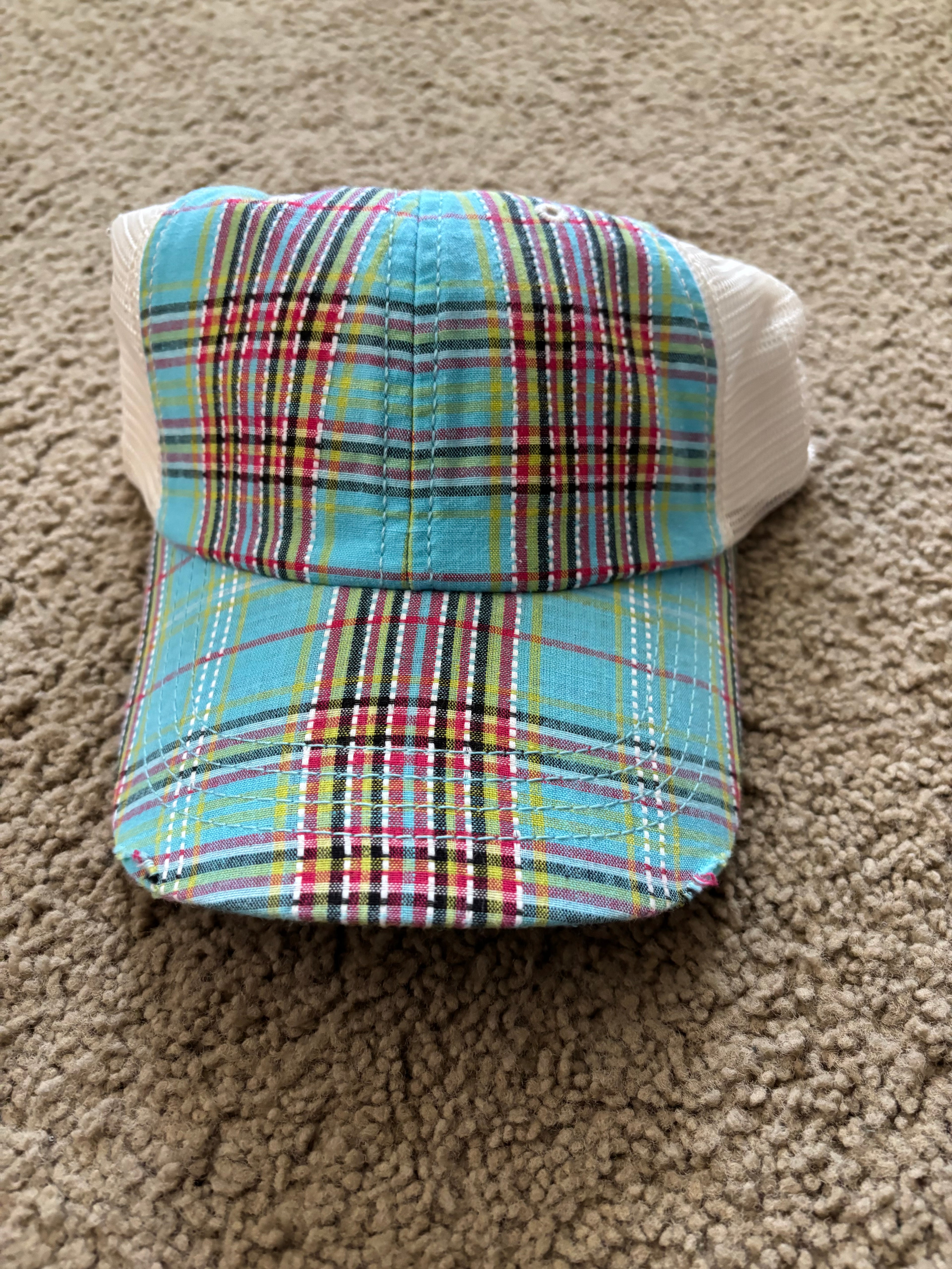 Plaid cap with mesh back